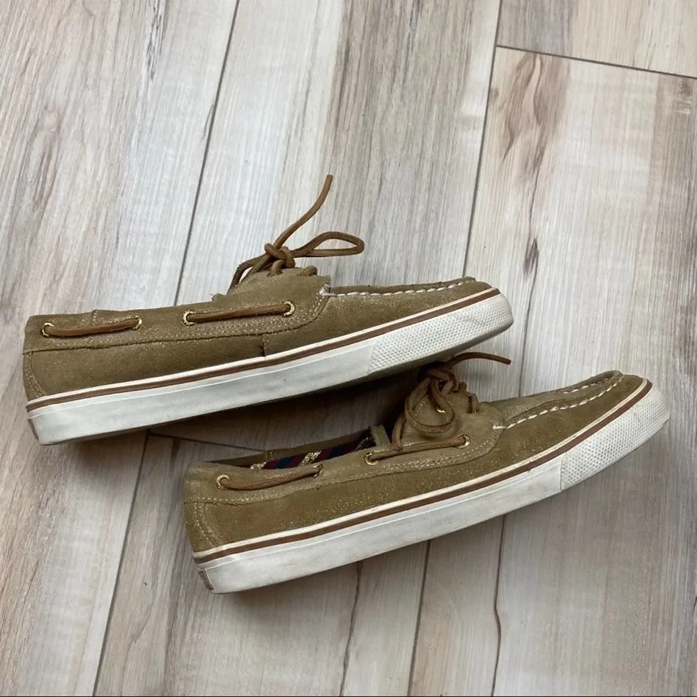 Sperry Top Slider Boat Tan Gold Metallic 9.5 - Picture 3 of 6